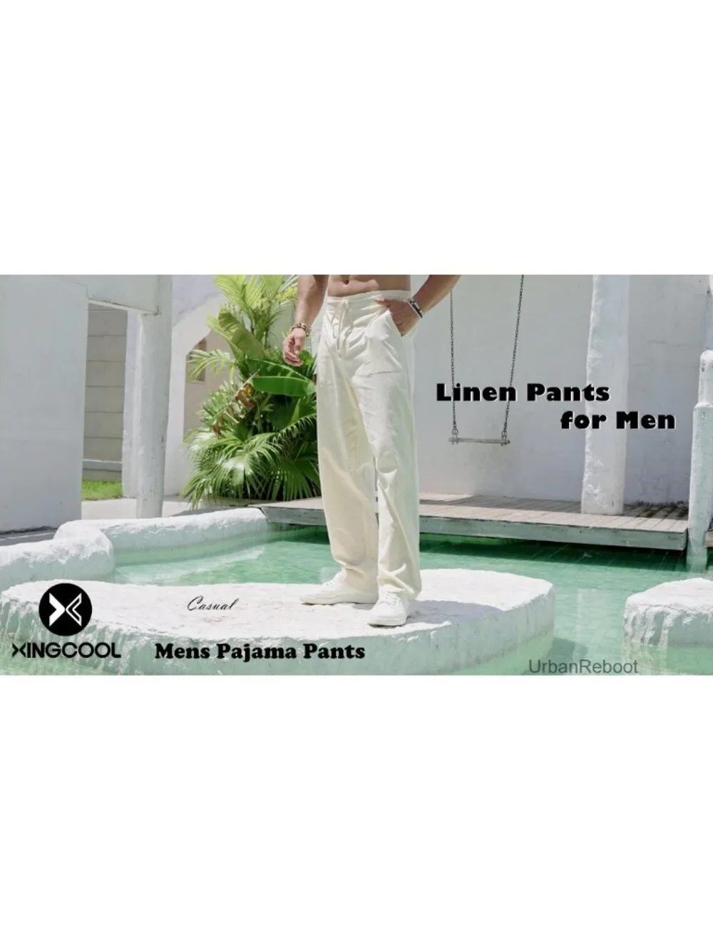 Linen Pants for Men, Elastic Waist, Relaxed Fit, Lightweight Casual Pants with